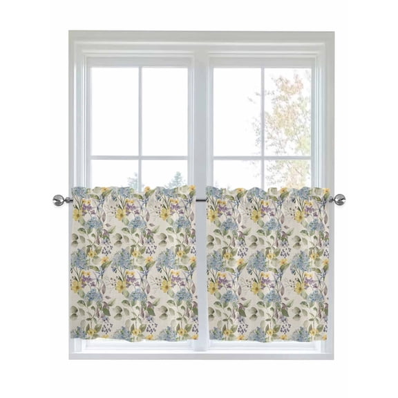 Vintage Spring Floral 2 Panel Kitchen Curtains for Small Windows, Farmhouse Flowers Rustic Bathroom Tier Curtain, Short Window Treatment for Bedroom/Living Room 55"x36"