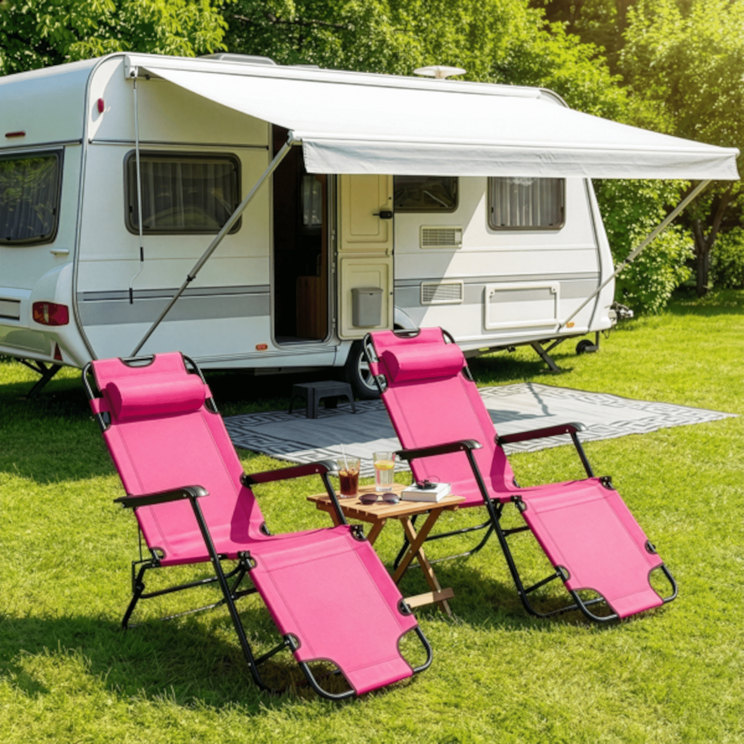 Alvantor 2-in-1 Folding Lounge Chair with Adjustable Recline, Pillow and Armrests, Pink
