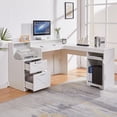thumbnail image 3 of 58.2 Inch L-Shaped Executive Desk with Drawers & Storage Shelf, Corner Computer Desk with Power Outlets, Monitor Stand & Printer Shelf, 3 of 9