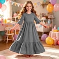 thumbnail image 5 of Girls Tiered Maxi Dresses Half Sleeve Ruffle Hem Long Dress Summer Casual Vacation Outfits Gray, Size 5 Y, 5 of 7
