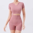 thumbnail image 2 of GERsome Womens Workout Sets 2 Piece Seamless Yoga Outfits Shorts and V Neck Crop Tops Matching Gym Athletic Clothing Set M-XL (Pink,L), 2 of 3