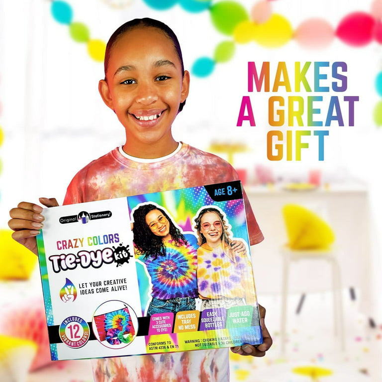 Original Stationery Color Crazy Tie Dye Kit, All in One Tie Dye Kit for Girls Ages 10-12 with All The Tie Dye Colors Needed to Make Colorful Tie Dye