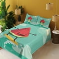 thumbnail image 4 of Surf Sheet Set, Watermelon Riding the Waves Surfing in the Ocean Popular Summer Activity, Fitted and Flat Sheet with Pillowcases Bedding Accent 4 Piece Set, Calking, Red Green Yellow, by Ambesonne, 4 of 8
