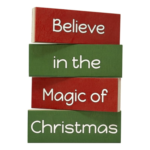 JennyGems Christmas Decor, Believe in the Magic Of Christmas 4pc Wooden Block Set, Christmas Tiered Tray Decor, Holiday Gifts