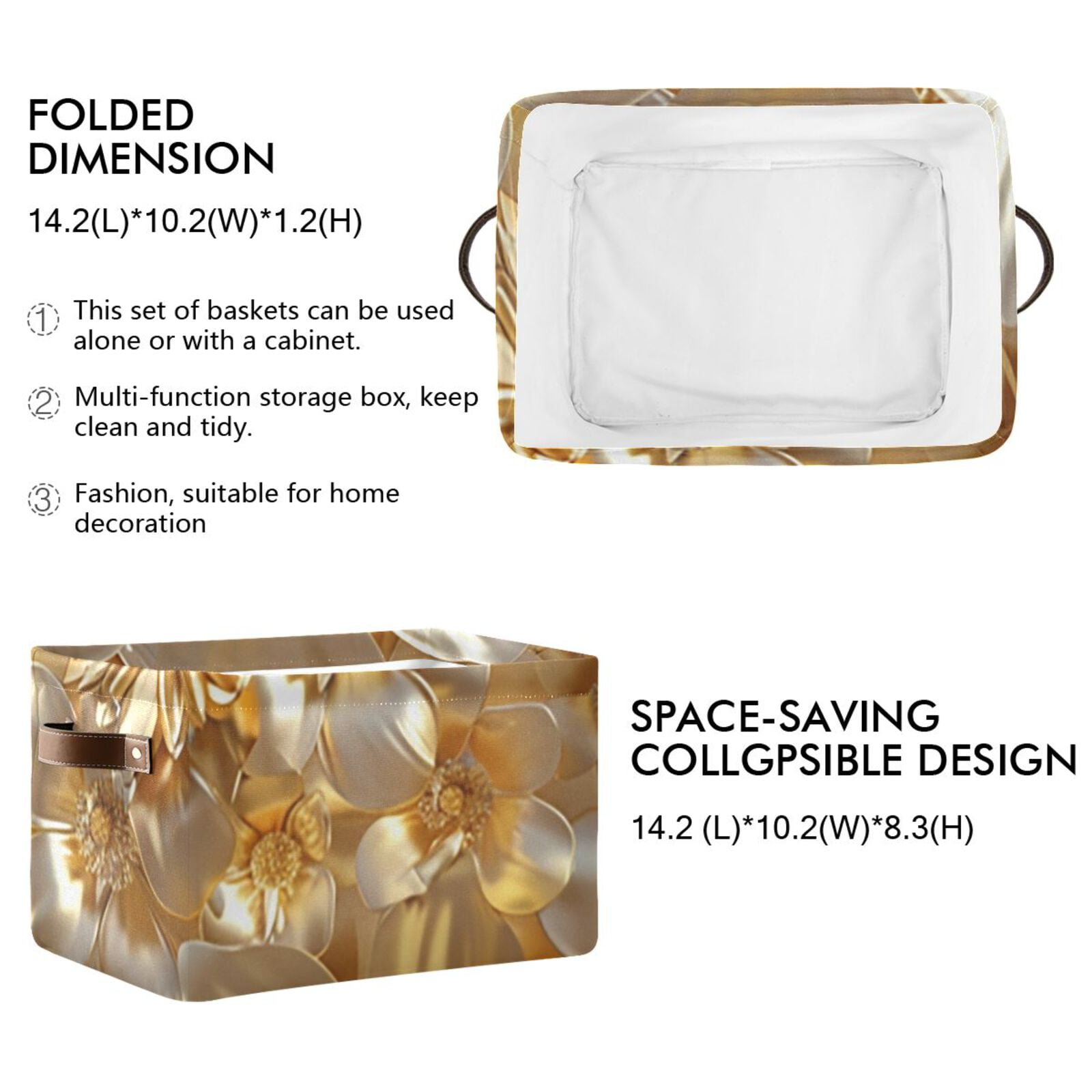 3d Gold Flowers Storage Bins Baskets With Handles Storage Box Clothes Organizer Organization Toys