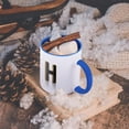 thumbnail image 5 of 3dRose, Monogram letter H in golden metal with perforated front in gray, 11oz Two-Tone Blue Mug, 5 of 7