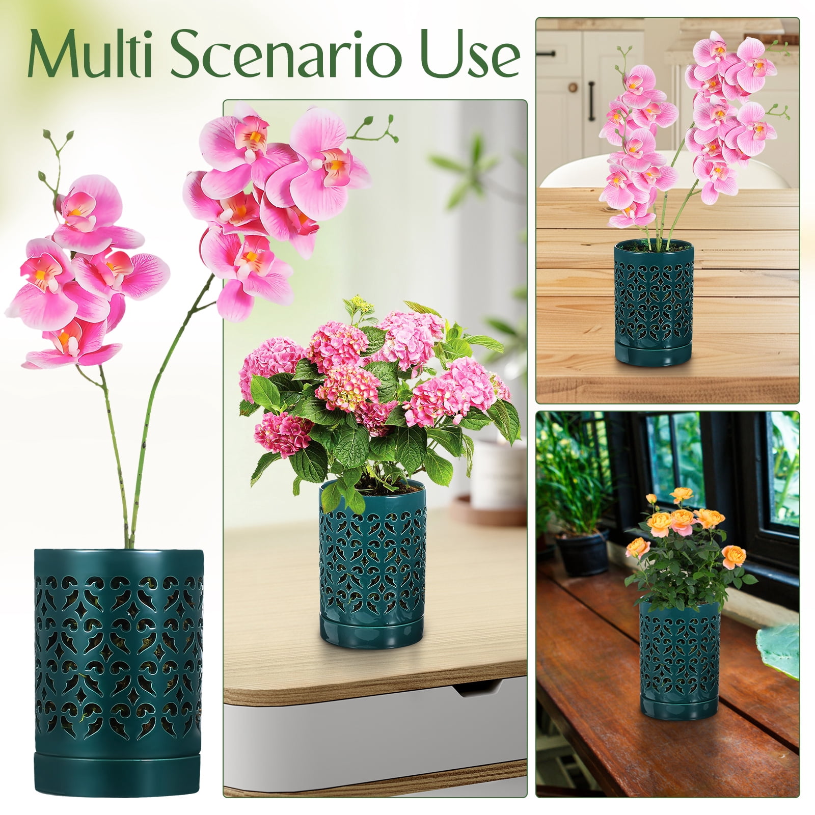 Orchid Pots 5 Inch - Ceramic Orchid Pot With Holes For Breathable Slotted Orchids Planter For Gardening (Green)