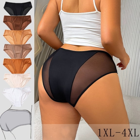 PNTUTB Seamless Underpants for Women Plus-Size Underwear Solid-Color Lightweight Breathable Comfortable Sheer Mesh Panels Fashion Everyday Briefs