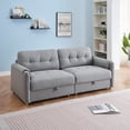 thumbnail image 2 of AOOWOW 79.5 Inch Teddy Cotton Linen Sofa, Minimalist Stylish Couch with Tapered Metal Legs, Metal Trim Accents and Hidden Storage Function, Light Gray, 2 of 8