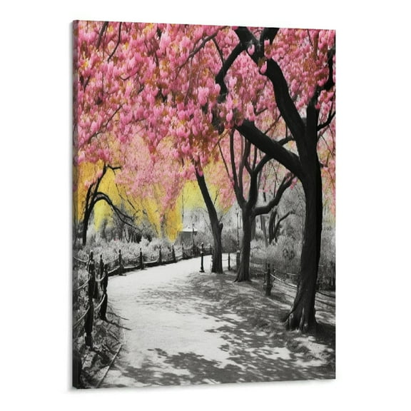 Shiartex Canvas Wall Art for Bedroom Peach Blossom in the Park Picture Framed Wall Decor for Living Room Bathroom Framhouse Office Kitchen Decor, 16x20 Inch