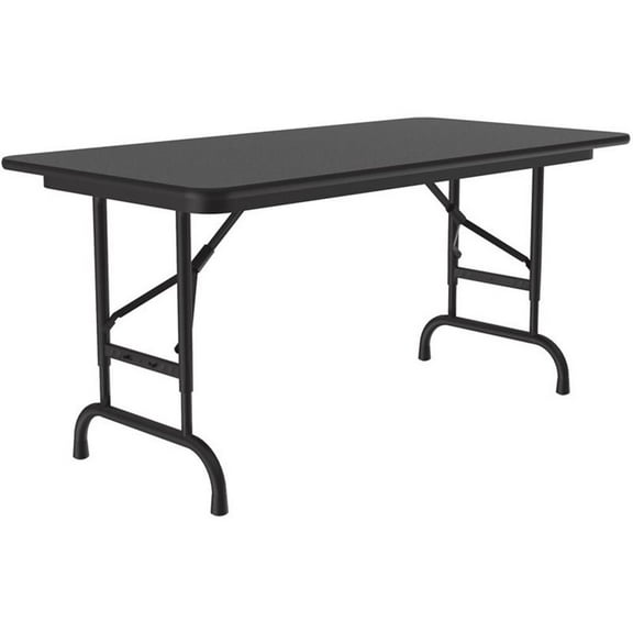 Pemberly Row 22-32" Adjustable Metal & Wood Folding Table in Black Granite