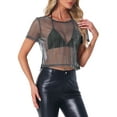 thumbnail image 4 of INSPIRE CHIC Women's Mesh Semi Sheer Short Sleeve Metallic Shiny Cropped Top S Silver, 4 of 5