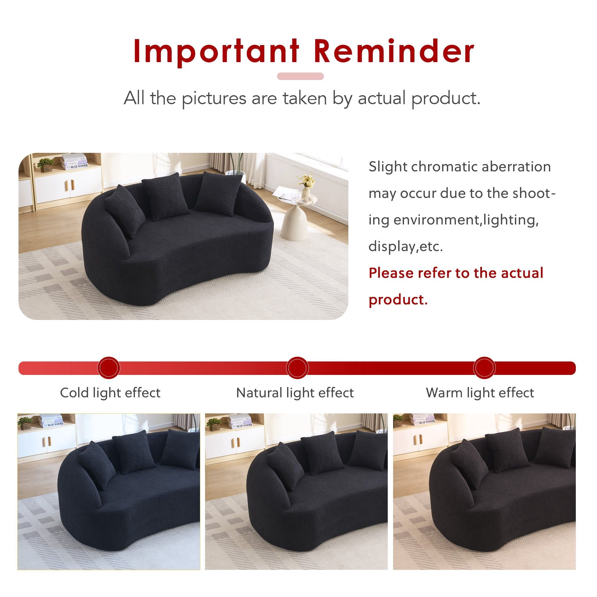 Sailvan Curved Modern Boneless 2-Seater Chenille Sofa Loveseat with 3 Pillows
