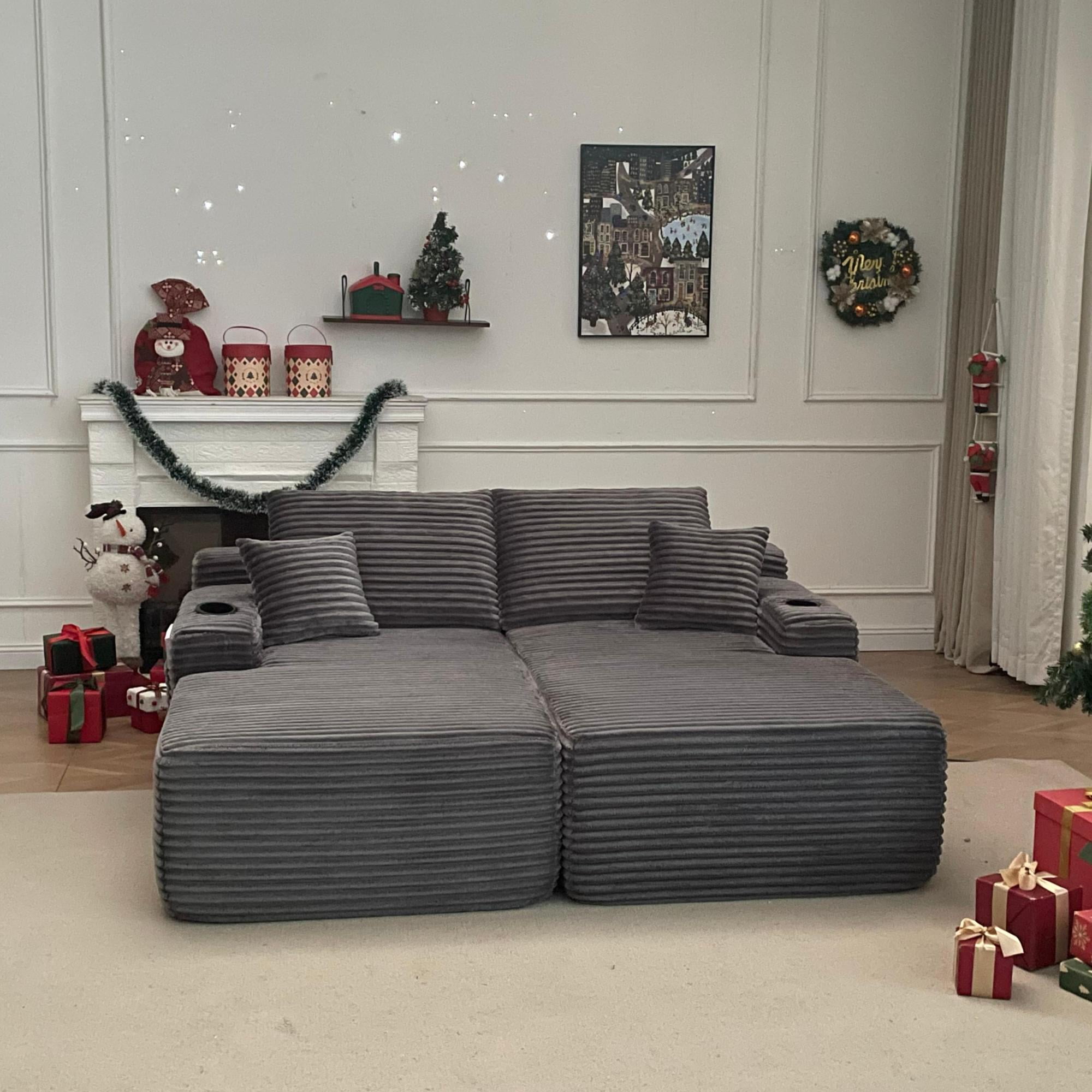 Leumius 69" Oversized Double Chaise Lounge Sofa Bed,L-Shape Chaise with R-Shape Chaise with Deep Seat for Living Room,No Assembly Required,Gray
