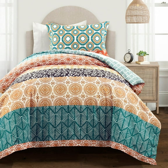 Lush Decor Bohemian Stripe Duvet Cover - Fuchsia/Orange - Full/Queen
