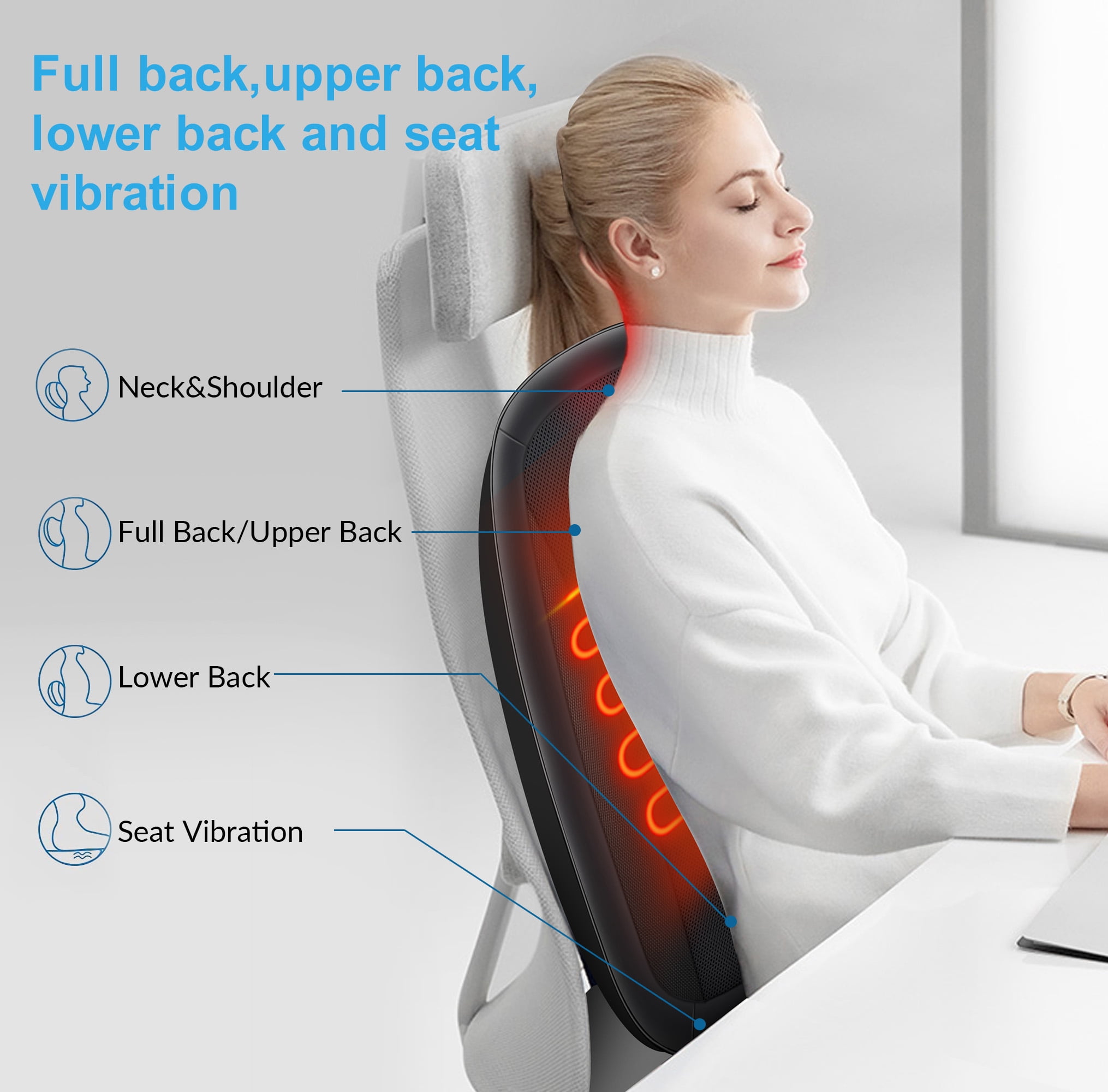 Shiatsu Back Massager with Heat,Comfier Heated Back Massager Pad,Massage  Chair Pad for Chair,Portable Chair Massager for Back,Lumbar,Leg,Carry  Handle,Gifts for Dad/Mom Black