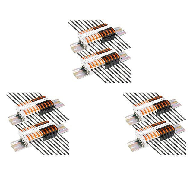 60X DIN Kit de Bloques de Terminales En Riel, con Conectores Universales Compactos, Barra de Conexión, Tira Marcadora, Tornillos, 28-12 AWG