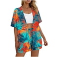 thumbnail image 5 of Women 2 Piece Outfits Short Sleeve Blouse and Shorts Sweatsuit Sets Fashion Women's Hawaiian Style Print Casual Top T-shirt and Shorts Set, 5 of 7
