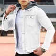 thumbnail image 2 of Fgnfyis Jacket for Men Spring Autumn Fashion Leisure Solid Color Buckle Lapel Slim Denim Jacket Coat Top Blouse Hooded Mens Winter Coat White XXL, 2 of 4
