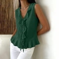 thumbnail image 6 of CYMMPU Women's Sleeveless Ruffle Linen Tank Top, V Neck Tie Front Button Flowy Peplum Hem Summer Blouse Army Green S, 6 of 7