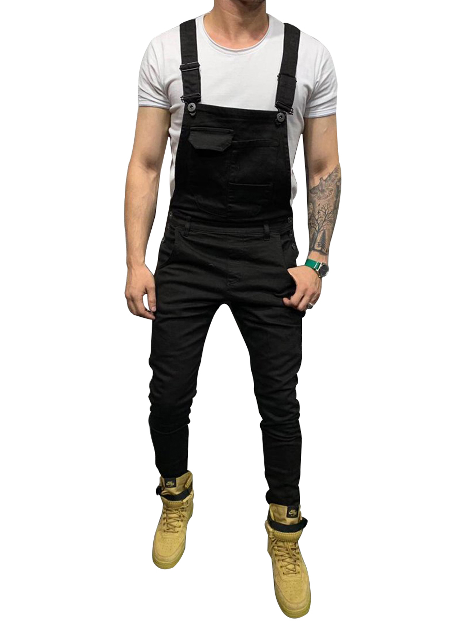 black jean overalls mens