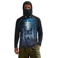 thumbnail image 2 of SEANATIVE Long Sleeve Sun Shirts for Men Fishing Hiking Running Tops Sun Hoodie Lightweight Breathable Outdoor UV Protection Rash Guard, L, Wolf Cross Moon Forest Pattern Blue Black, 2 of 7