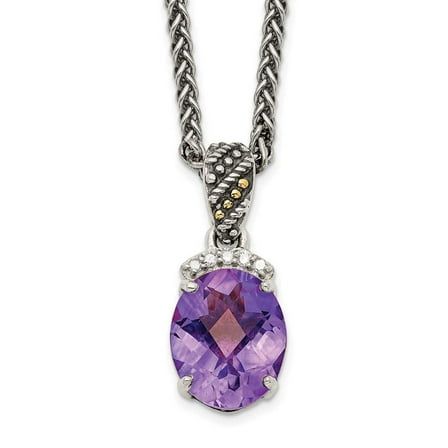 Shey Couture QTC1237 Sterling Silver with 14K Gold Amethyst & Diamond Necklace, Antiqued