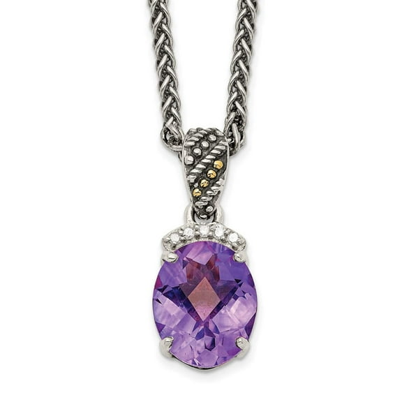 Shey Couture QTC1237 Sterling Silver with 14K Gold Amethyst & Diamond Necklace, Antiqued