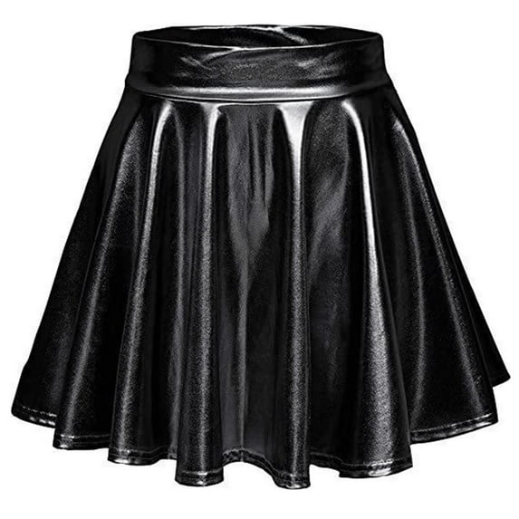 Idoravan Women's Basic Versatile Skirt Clearance Womens Nightclub Skirt Performance Pleated Metal Folding Mini Skirt