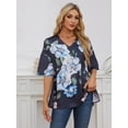 thumbnail image 6 of Lumento Women Long Sleeve Flare Tunic Tops 3/4 Sleeve Shirts Floral Print Vintage Flowy Shirts Ladies Tunics Blouse, 6 of 9