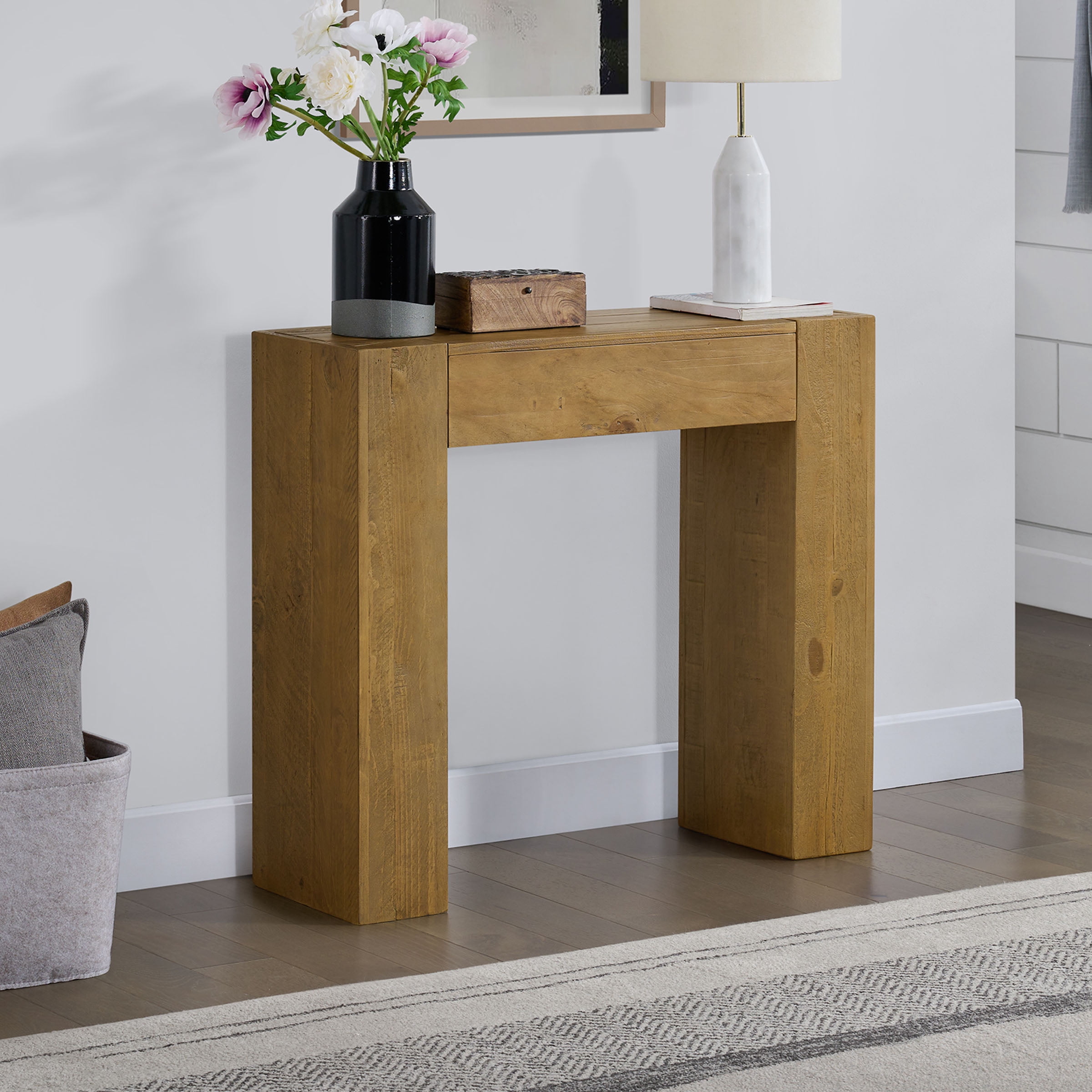 Alaterre Furniture Stockyard Solid Wood Console Table - 36in Modern Farmhouse Entryway Table, Oak