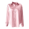 thumbnail image 4 of Women Satin Long Sleeve Shirt, Imitation Silk V Neck Blouse, Casual Daily Loose Fit Button Down Tops, 4 of 4