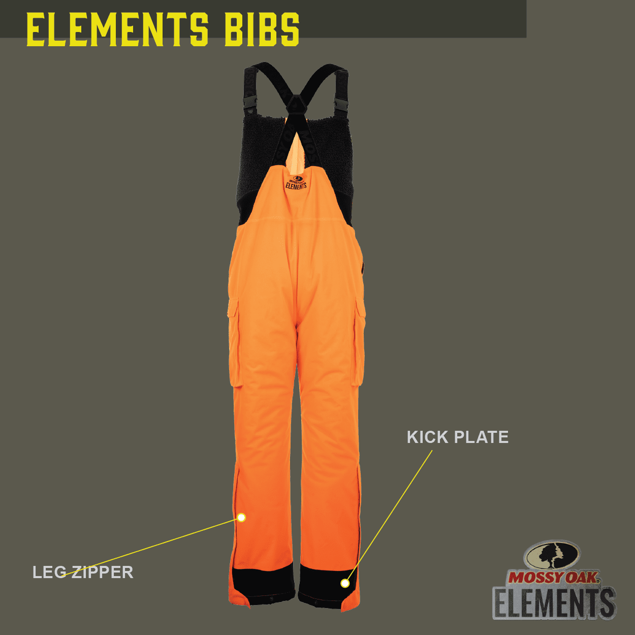 Mossy Oak Elements Men’s Sherpa Lined Waterproof Hunting Bib, Mossy Oak Blaze, Size Small
