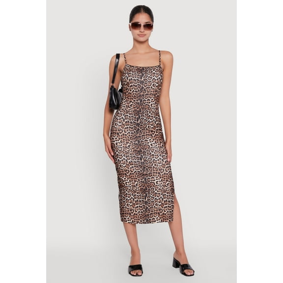 Womens Trendy Square Neck Leopard Print Cami Dress