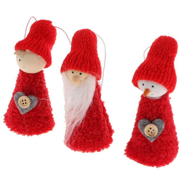 Muñeco colgante navideño de Papá Noel, muñeco de nieve y niña, decoración para la copa del árbol Set E