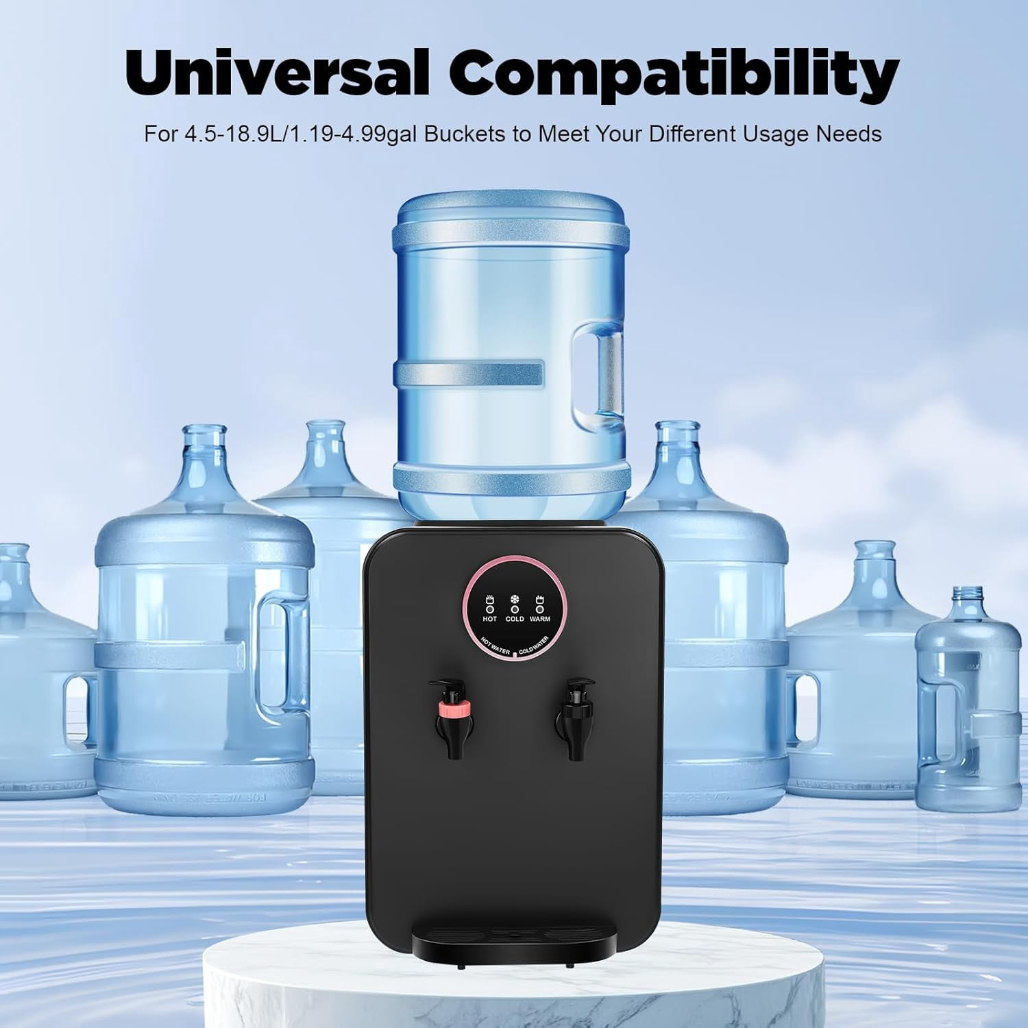 Countertop Hot and Cold Water Cooler Dispenser, Efficient Cooling/Heating, for Home Office Use, Holds 5 Gallon Bottles