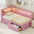 thumbnail image 4 of Euroco Upholstery Twin Size Platform Bed, Sofa Bed with USB Charging Station, LED Light Belt and 2 Drawers, Pink, 4 of 13