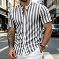 thumbnail image 7 of Yteetum Summer Mens Shirts Collar Neck Short Sleeve Button Down Tops Casual Striped Printed Lightweight Comfy Vacation Travel T Shirts, 7 of 7
