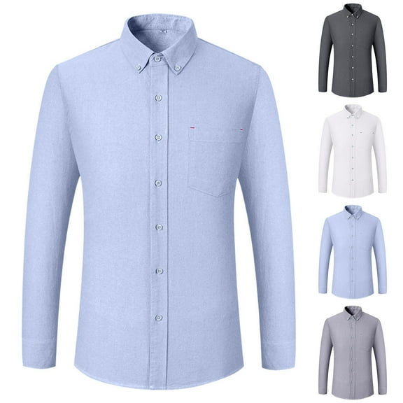 CAIXIA Dress Shirts for Men Big and Tall Button Down Long Sleeve Collared Shirts,Blue