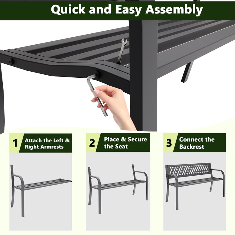 WASUHE 50-Inch Outdoor Patio Bench, 2-Person Black photo 7