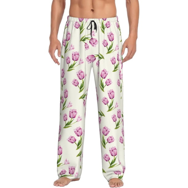Balery Tulips Flowers Pantalones de pijama para hombre, pijama ultraligero, pantalón de descanso-Medium