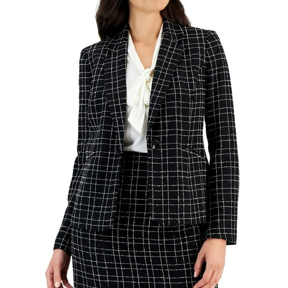 Kasper Womens Plaid One Button Blazer Jacket, Black, Petite, 10P