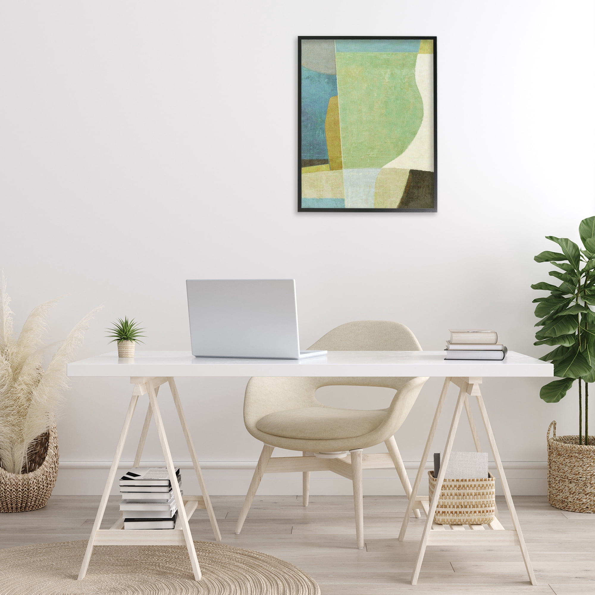 Stupell Industries Green Geometric Collage Abstract Painting Black Framed Art Print Wall Art, 24 x 30