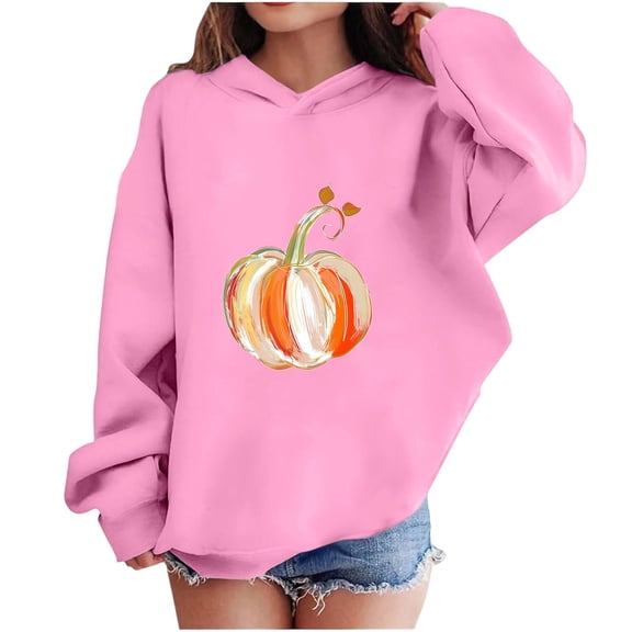 DJDLJWCJ Girls Halloween Hoodie Solid Color Casual Print Pullover Loose Fit Sweatshirt Pink Size 3T