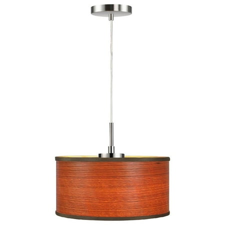

Woodbridge Lighting Drum 1-Light Wood Mini-Pendant in Satin Nickel/Brulee