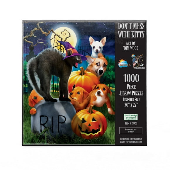 SUNSOUT INC - Ne Pas Embêter Kitty - Casse-Tête de 1000 Pcs par Artiste : Tom Wood - Taille Finie 20 Pouces x 27 Pouces Halloween - MPN# 28920