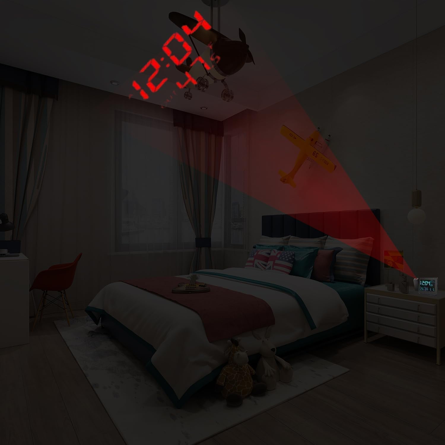 Projection Alarm Clock,Digital Clock with Weather Forecast,Indoor/Outdoor Thermometer,Cool 180°Bedroom Ceiling Projection,LED Display with 8-Color and 4 Dimmer,Dual Alarm Clocks for Heavy Sleeper