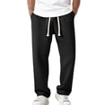 thumbnail image 2 of Waffle Pants Men Textured Drawstring Waist Solid Wide Leg Trousers Loose Fit Lightweight Breathable Hiking Sweatpants Black M, 2 of 3