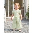 thumbnail image 4 of BemeyourBBs Toddler Baby Girl Summer Clothes 6 12 18 24 Months 2 3 4 Years Baby Girl Summer 2 Piece Outfit Puff Short Sleeve Plaid Gingham Print Shirt Tops and Elastic Waist Flare Pants Set, 4 of 9