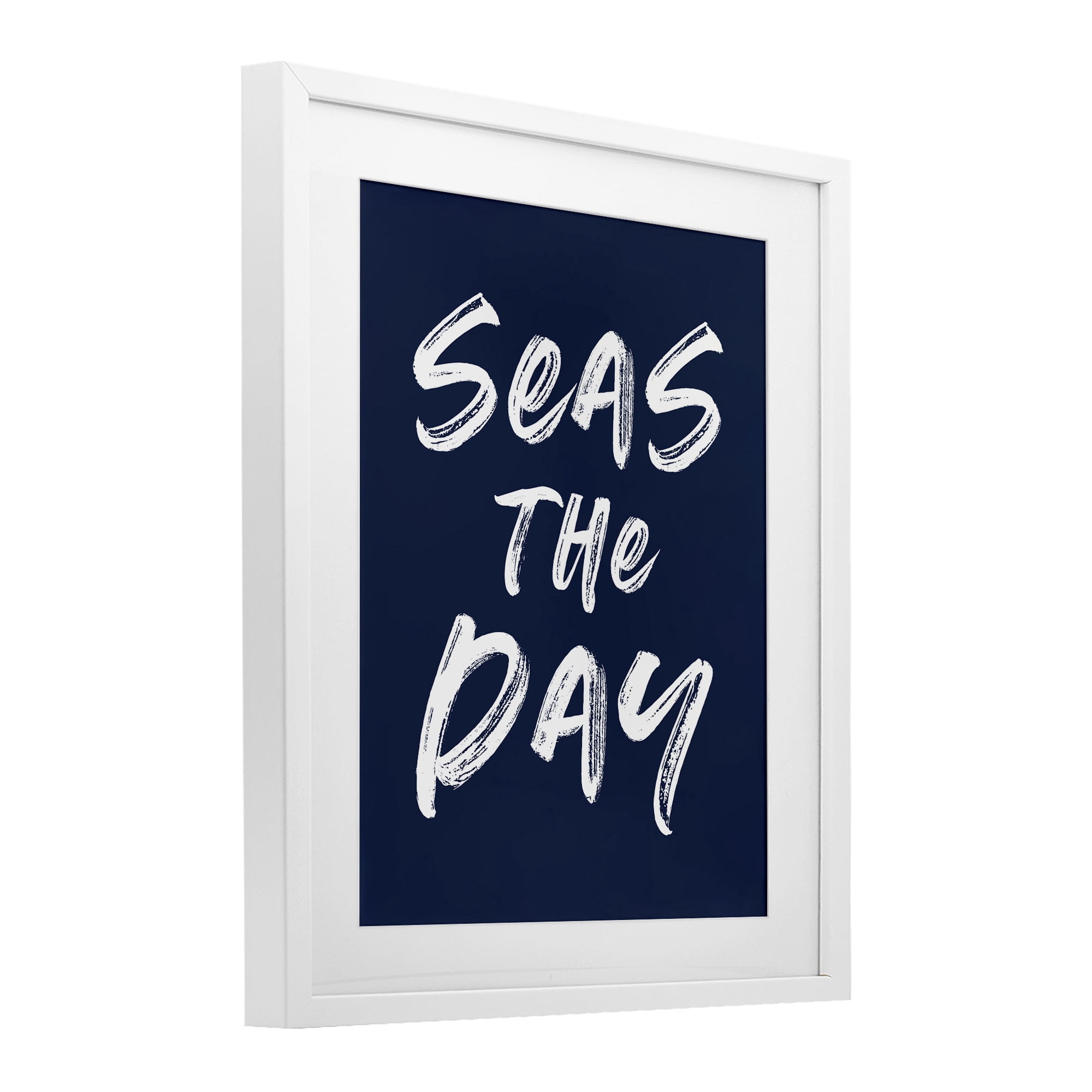 Seas The Day Sentiment White Framed Print Under Glass, design by Lettered and Lined